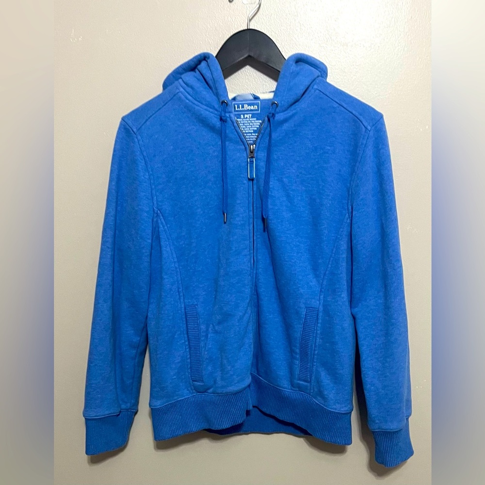 LL Bean Hoodie Women Powder Blue Sherpa Lined Full Zip Sweatshirt Jacket Size SP